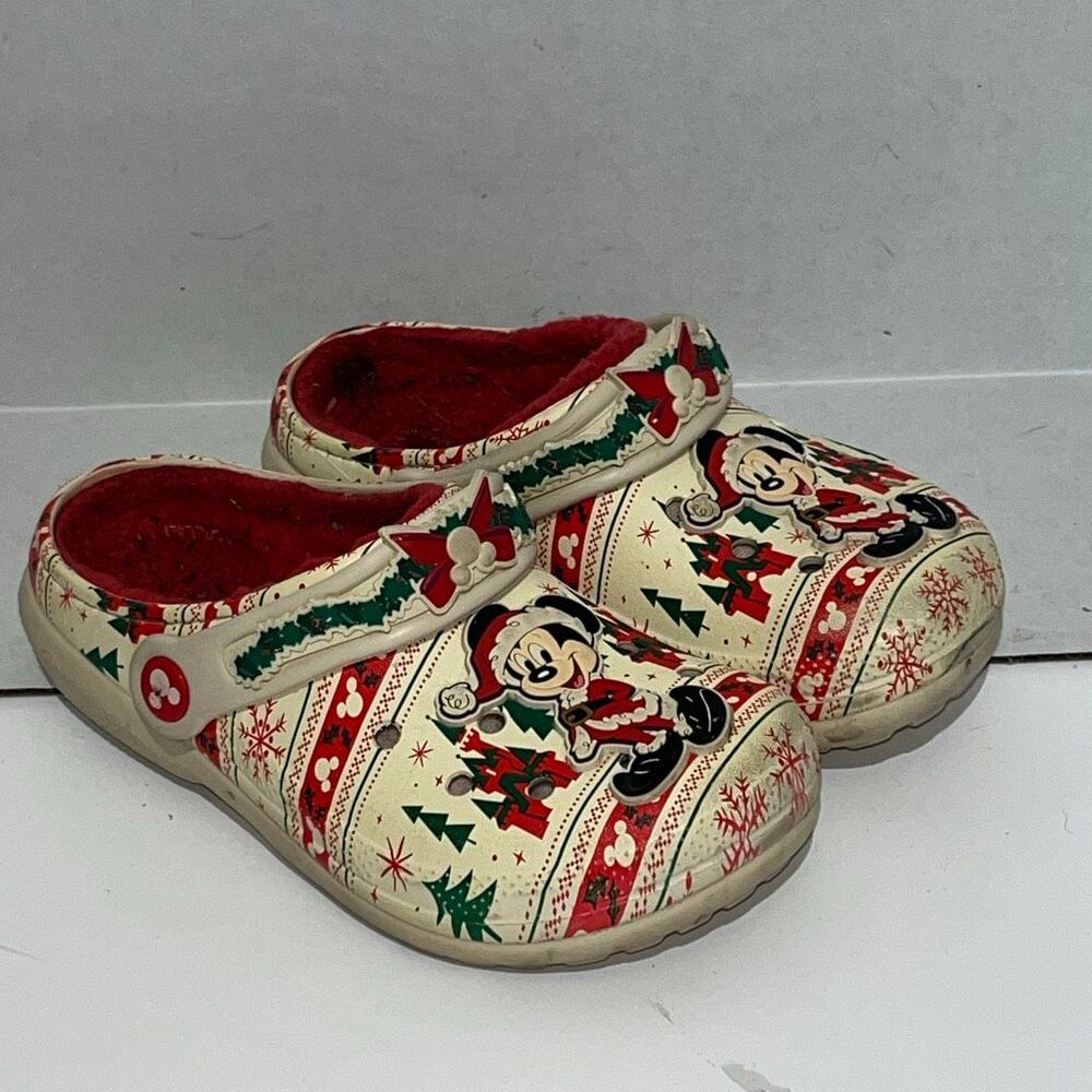 Crocs Kids' Multicolor Santa Mickey Mouse Fair Isle Lined Holiday Clogs‎ Size J1